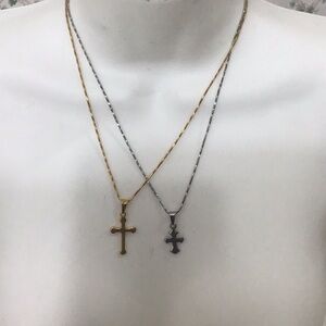 XMAS GIFT bundle of 2 small stainless steel crosses, 1 gold stainless, 1 silver.